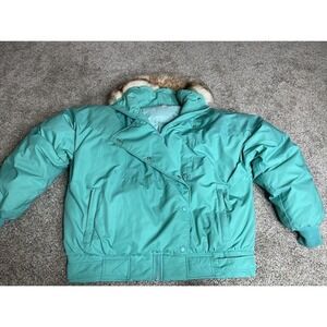 Vintage Obermeyer Ski Jacket Women's Size 16 Teal Green PUFFER Zip Button